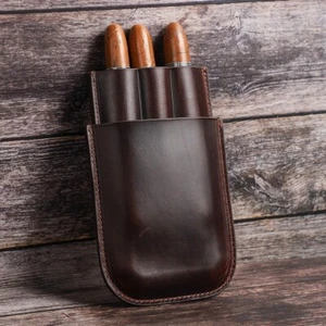 3 Tubos Estuche Humididor Portátil Viaje Cigarros Porta Caja Cuero Genuino - Imagen 1 de 6