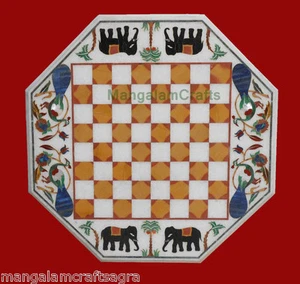 Incrustación de ajedrez de mesa de mármol de 18" Pietra Dura trabajo decoración del hogar - Imagen 1 de 2