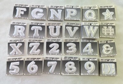 LOT OF 85 ~ WHITE 1.5” Joy Letter Shop IRON STICK ON EMBROIDERED LETTERS - Image 1 of 3