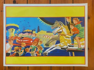 Antique/VTG 30's Carnival Circus Amusement Park Poster, Carousel Etc, Minimalist - Picture 1 of 4