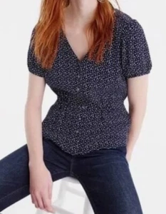 NEW! J. Crew Navy Peplum Star Print Blouse Size 4 TALL - Picture 1 of 8