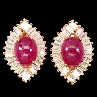 Orecchini In Argento Sterling 925 Ovale Rubino 9x7mm Gioielli In Gemme Naturali - Immagine 1 di 4