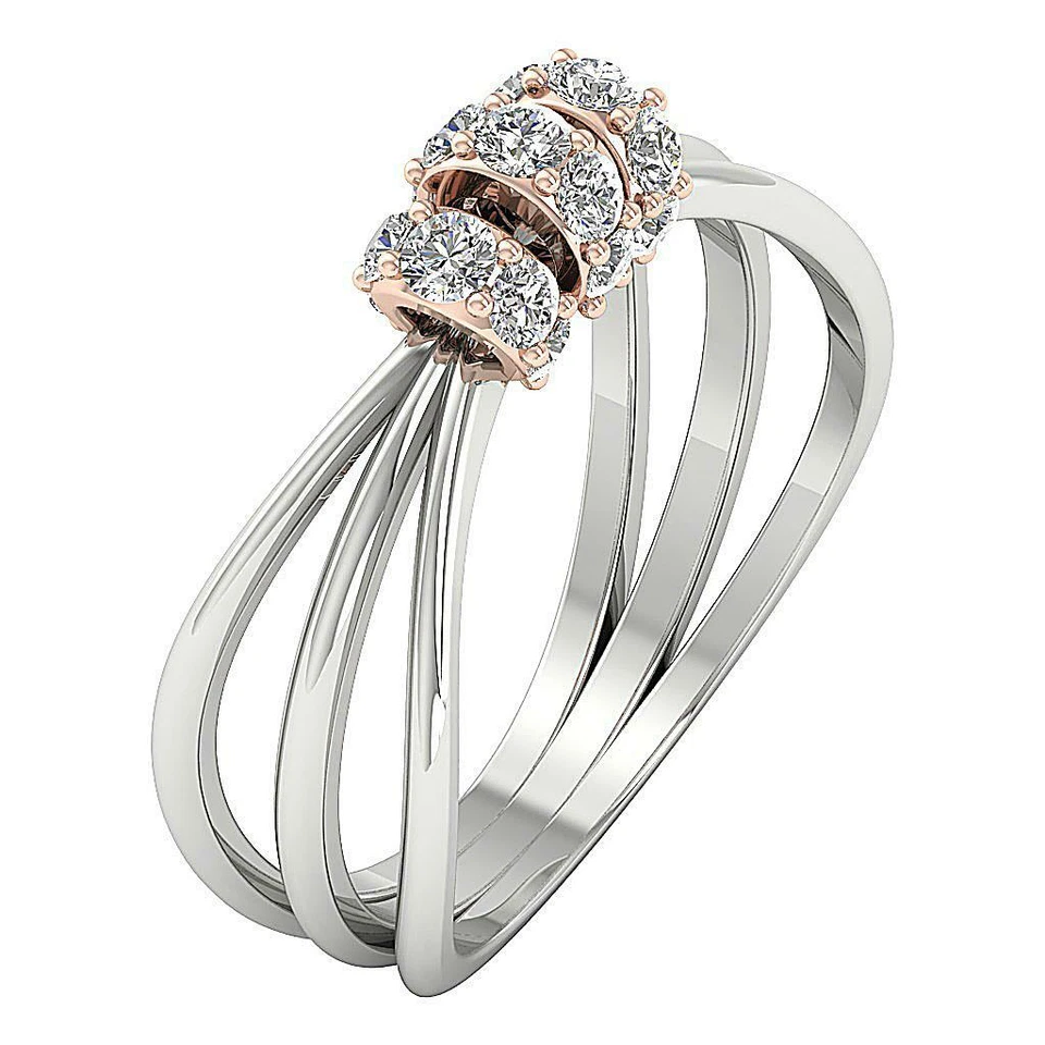 I1 G 0.35 Carat Anniversary Real Round Diamond Ring 14K Two Tone Gold 5.60 mm - Image 1 of 4