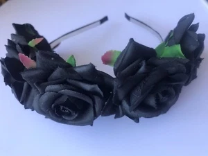 Women BIG BLACK flower Halloween Bride Party Hair Headband Crown Prop Garland - Picture 1 of 9