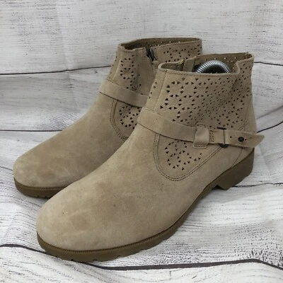 Teva Beige Suede Ankle Boots Lazer Cut Side Zip Epic Boho Womens Size 7.5 - Imagem 1 de 4