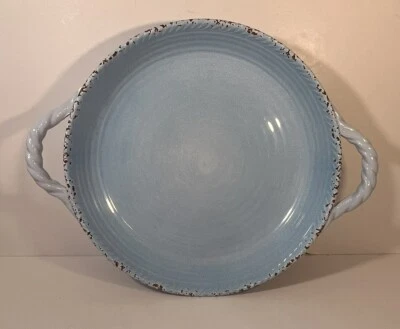 Tommy Bahama Light Blue Rustic Crackle Melamine 2 Handle Platter Bowl Rope Edge - Image 1 of 4