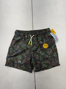 Cat & Jack Black Neon Dinosaur Swim Trunks Boys Size Small - Picture 1 of 6