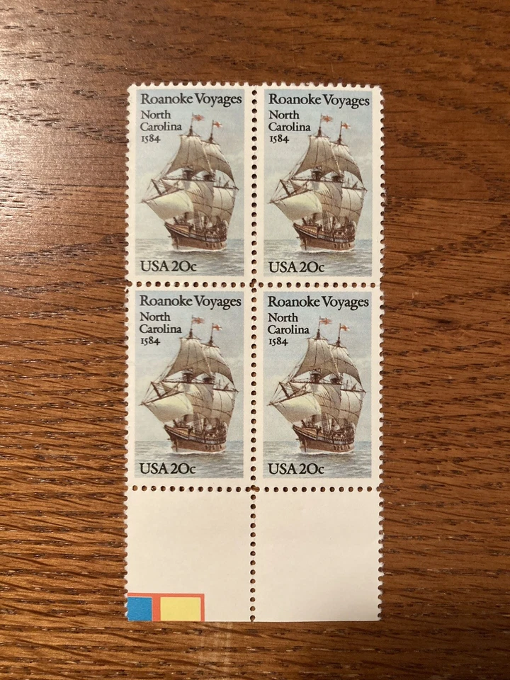 Block of 4 Roanoke Voyages U.S. Stamps - Image 1 of 1
