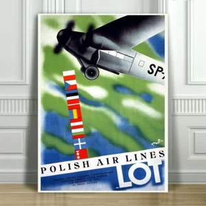 VINTAGE TRAVEL CANVAS ART PRINT POSTER - Polish Airlines LOT Airplane -12x8" - Picture 1 of 1