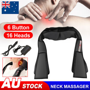 16 Head Neck Massager with Heat Shiatsu Deep Knead Cushion Back Shoulder Massage