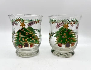 Set of 2 Fifth Avenue Crystal Hand Painted Christmas Tea Light Candle Holders - Picture 1 of 9