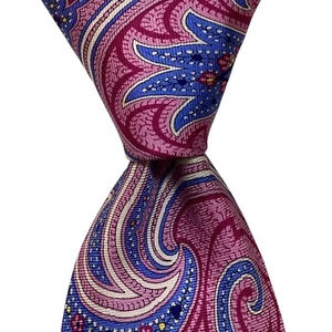 CHAPS Men's 100% Silk Necktie 59 5/8" Designer Geometric Pink/Blue/White EUC - Picture 1 of 3