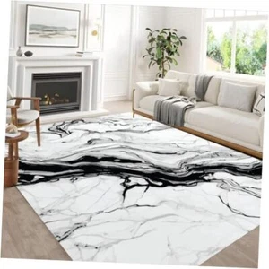 Black Cream Grey Marble Texture Modern Abstract Large Rug for Living Room - Picture 1 of 6