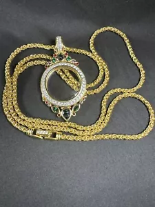 Collana con ciondolo ad anello lente di ingrandimento placca oro swarovski cristallo ritirato 36" - Foto 1 di 22