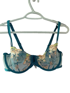 Adored by Adore Me Bra Women Size 36 DDD Sheer Blue Underwired Lace - Picture 1 of 9