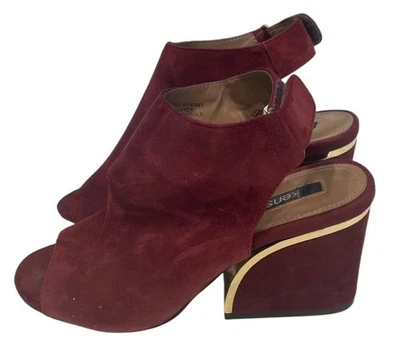 Kensie Elmira Vino Tinto Gamuza Punta Abierta Tacón Bloque Con Acento Dorado Talla 7 Comodidad F Foto 1 de 4