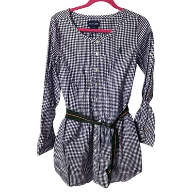 Ralph Lauren Purple Gingham Check Long Sleeve Button Up Dress Girls Size 8 - Image 1 of 4