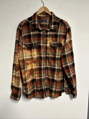 Camisa de franela blanqueada naranja grunge streetwear patinador cyberpunk boho para hombre 2X Foto 1 de 4