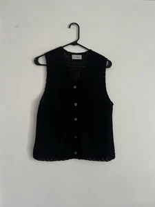 Vintage LL Bean Damen schwarz Häkel Weste Top Größe Large Knopfleiste - Bild 1 von 3