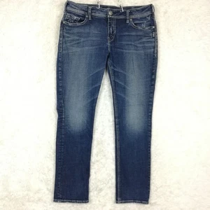 Silver Jeans Damen Elyse Straight Blue Denim Mid Rise Whiskering Stone Wash 31 - Bild 1 von 10