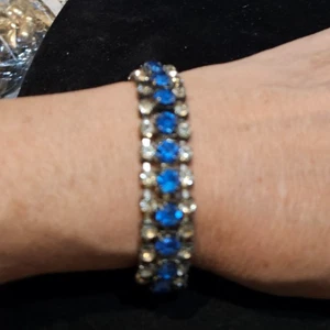 Vintage Art Deco Strass Armband 7 in blau-weißen Steinen - Bild 1 von 3