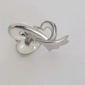 Mikimoto Sterling Silber Brosche Akoya Zuchtperlen Anstecknadel klein 2 verhedderte Herzen - Bild 1 von 6