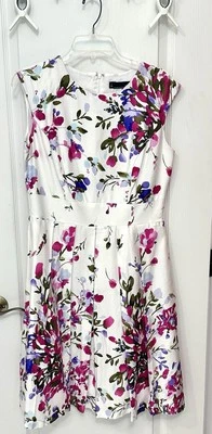 Chetta B Dress Woman’s Size 8 Pink White Floral Cotton Lined - Imagem 1 de 4