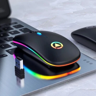 2.4GHz Wireless Mouse USB Rechargeable RGB Cordless Mice For PC Laptop - Image 1 of 4