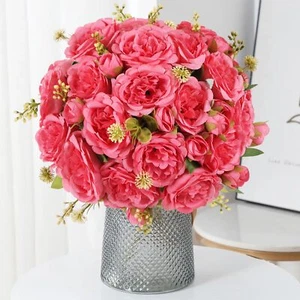 Artificial Peonies Silk Flowers Bouquets Faux Peony Bouquet 4 Bundles Fake Pe... - Picture 1 of 9