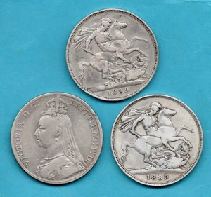 3 X 1889 SILVER CROWN COINS. QUEEN VICTORIA JUBILEE HEAD. JOB LOT. - Picture 1 of 2