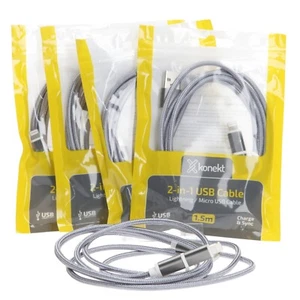 Câble USB 2 en 1 iPhone et appareil micro USB charge et synchronisation 1,5m pack de 5 - Photo 1/4