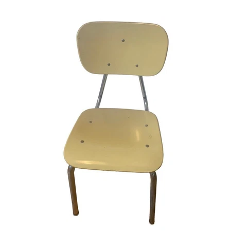 Vintage 1970s School Chair Heavy Duty Stacking Design Chrome Yellow Cover
