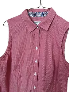CROFT & BARROW Red/pink  Check Sleeveless Button Up Shirt Top Medium Petite - Picture 1 of 7
