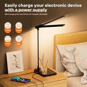 17" LED Desk Lamp with USB Port 10W Double Head Pen Holder Timer & Memory - Picture 1 of 6