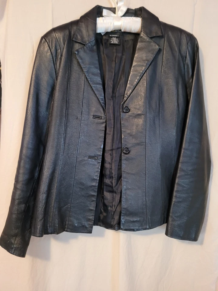 Blazer/traje chaqueta MetroStyle de cuero negro para mujer talla 6 sin bolsillos Foto 1 de 3