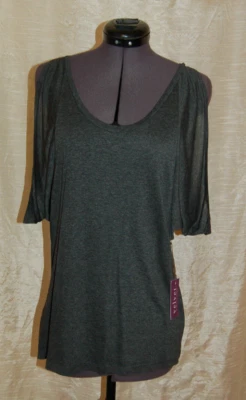 NUEVA Camisa Velvet by Graham & Spencer para Mujer Talla P Gris Rayón Top Hombros Abiertos Foto 1 de 4