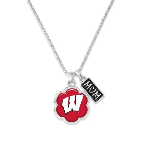 Wisconsin Badgers Mom Hazel Silver Red Chain Flower Necklace Jewelry Gift UW Cover