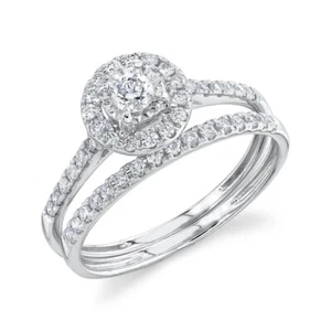 Diamond Bridal Set Wedding Ring 14K White Gold Engagement Round Cut Natural - Picture 1 of 6