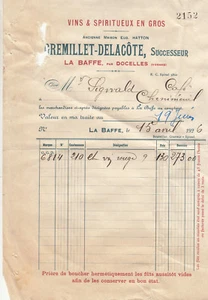 Alte Rechnung Gremillet-Delacôte à La Baffe 1926 alte französische Rechnung Bill - Bild 1 von 1