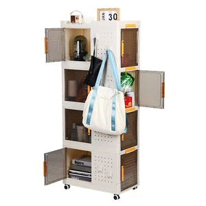 4-layer Stackable Storage Bins Closet Organizer Plastic Container Box with Wheel - Picture 1 of 24