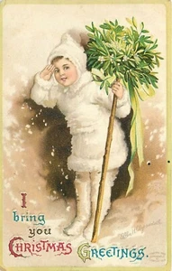 CHRISTMAS GREETINGS - ELLEN CLAPSADDLE - SNOW BABY GIRL - EMBOSSED POSTCARD - Picture 1 of 2