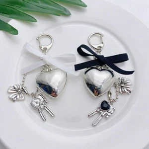 Delicate Metallic Style Keychain Bag Accessories Silver Heart Bow Bag Pendant - Picture 1 of 9