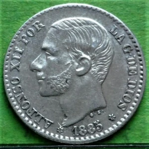 aUNC, ALFONSO XII, 50 Céntimos, 1885, *8-6, Silver. - Picture 1 of 2