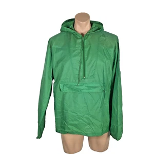 FIELD&STREAM VTG 70s L Pullover HOODED EMERALD GREEN Light WINDBREAKER JACKET - Picture 1 of 8