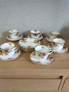 Vintage Royal Stafford Bouquet English Bone China Tea Set 5Cups/6Saucers/6Plates