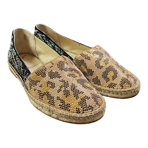 Brian Atwood HARTWELL Studded Suede Espadrilles Cheetah Zebra Flat Women's 8M - Picture 1 of 7