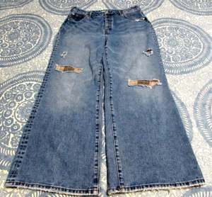 Cleo & Wolf Jeans Damen 33x28 blau High Rise locker weit Baggy Distressed Patches - Bild 1 von 14