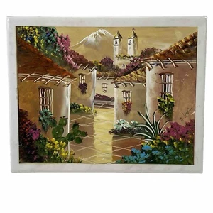 "Escena de pueblo mexicano original pintada a mano sobre azulejo firmada por artista 10x8"" *LEER*" - Imagen 1 de 13