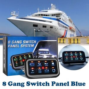 Set 8 Gang 12V Switch Panel LED Rocker Toggle On-Off For Boat Marine Car Caravan