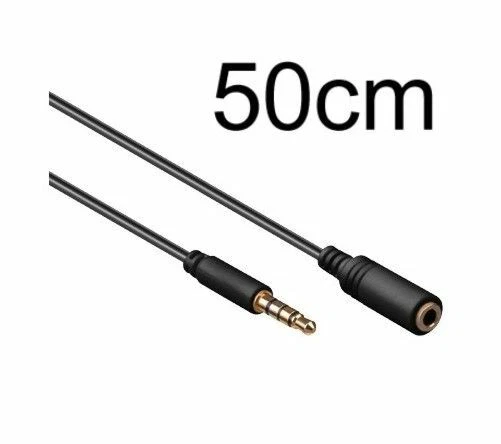 50cm Headset Verlängerung - Klinkenkabel  4 polig für Huawei LG Samsung schwarz - Bild 1 von 1